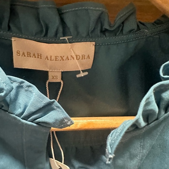 Blue Shirt with Mock Neck and Flutter Sleeves - Picture 4 of 6